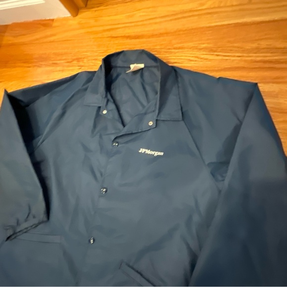 VINTAGE JPMORGAN CHASE BANK SHEEN XL WALL STREET RAIN JACKET COAT Cardinal - Picture 4 of 8